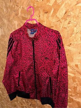 adidas Women’s Hot Pink and Black Leopard-Print Bomber Jacket